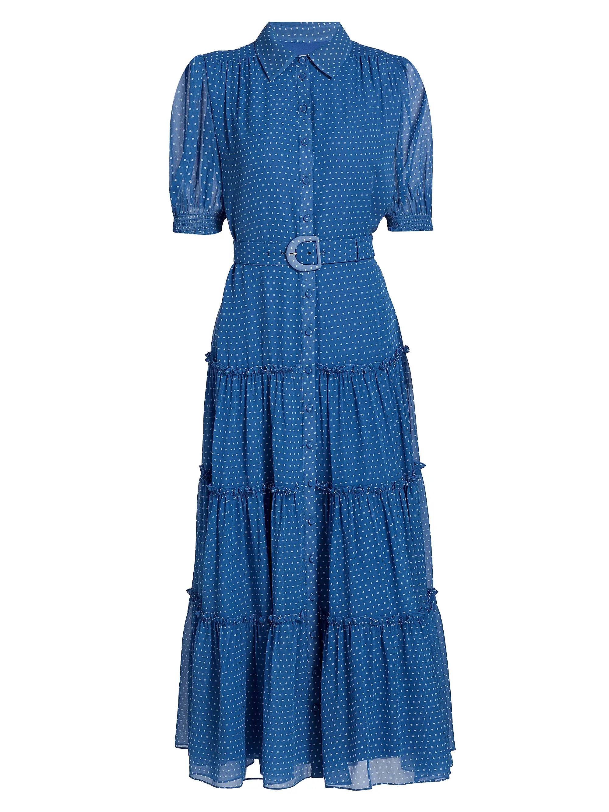 Cinq à Sept Halbini Polka Dot Belted Midi-Dress | Saks Fifth Avenue | Saks Fifth Avenue