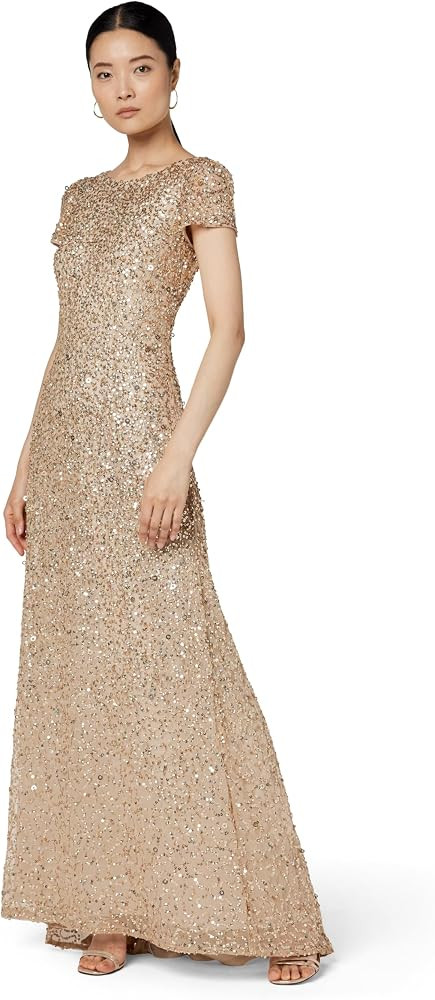Adrianna Papell Womens Short-Sleeve All Over Sequin Gown | Amazon (US)