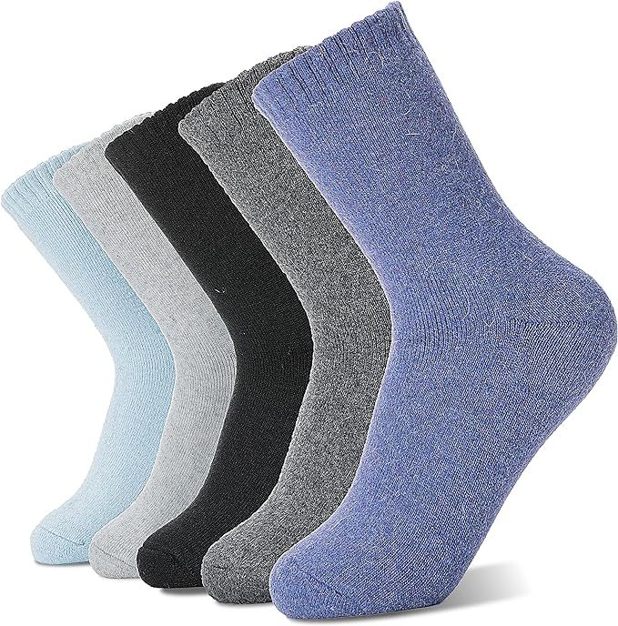 5 Pack Merino Wool Socks for Women Hiking Warm Thick Cozy Boot Thermal Winter Work Soft Ladies So... | Amazon (US)