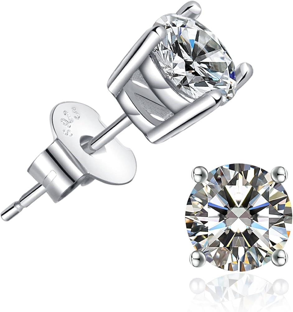 18K Gold Plated Round Cubic Zirconia Faux Diamond Earrings Sterling Silver Post Hypoallergenic Ea... | Amazon (US)