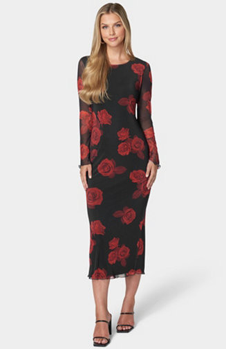 Women's Long Sleeve Printed Powermesh Maxi | Macy's