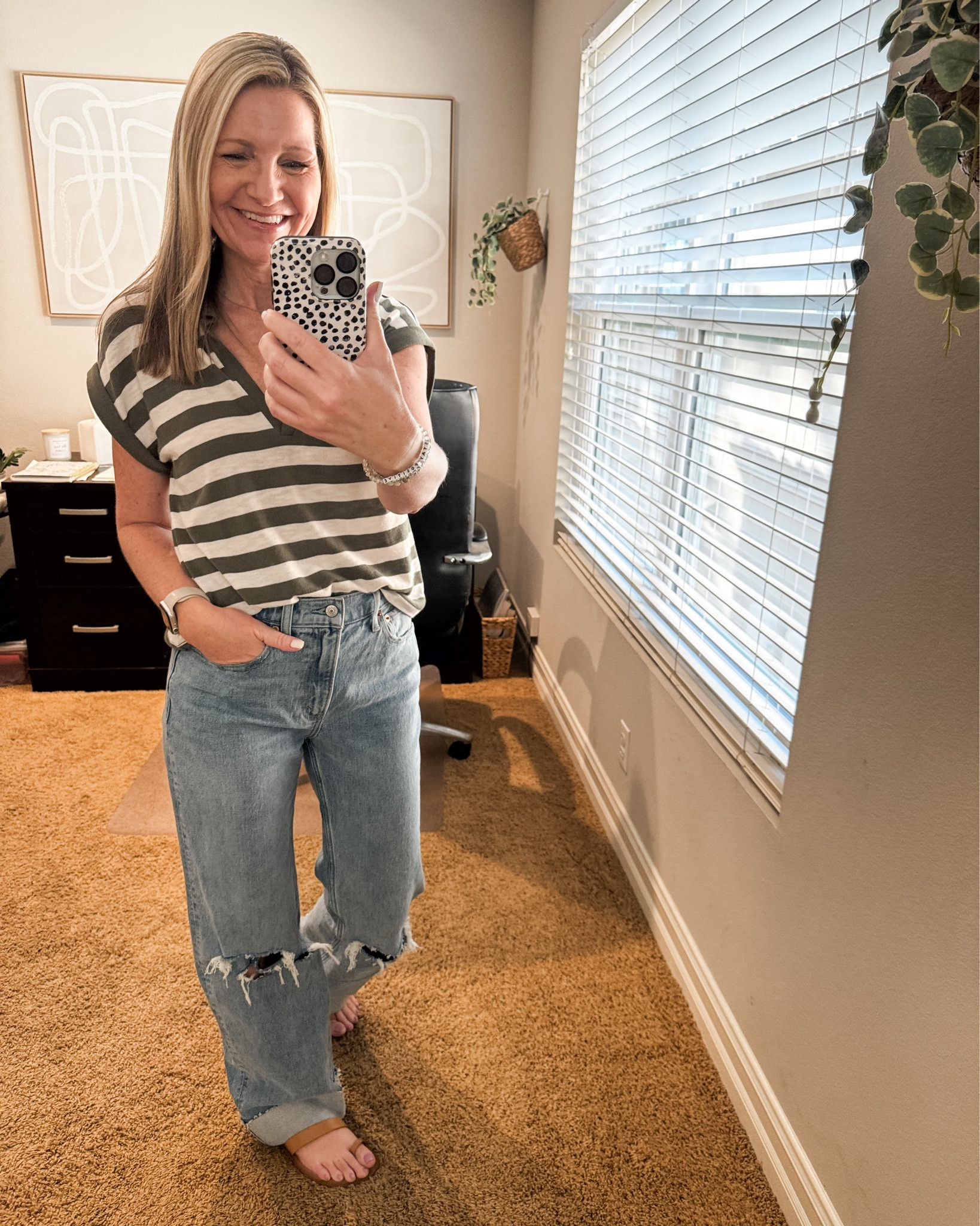 Took this new Loft striped collared shirt from day with temps in the 90s to date night at the movies by just changing from denim shirts to jeans. These distressed Abercrombie 90s relaxed cuffed jeans are so comfy and fun to style. 

#LTKOver40 #LTKootd #LTKmomlife