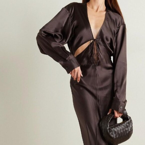 NWOT Christopher Esber Triquetra brown front tie maxi dress | Poshmark