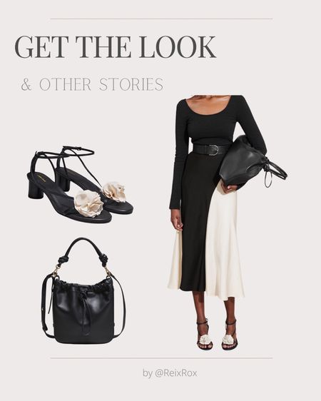Slim textured black Long-sleeve top. Black and white Heeled Leather Sandals. Embedded white front flower. Black Knotted Leather Tote Bag. Luxury, workwear, elegant, chic fashion, effortless, affordable, expensive look, date night out. Gift guide for her. & other stories.

#LTKstyletip #LTKgiftguide #ThisIsMyBestT