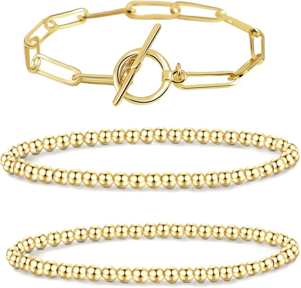 MOROTOLE 5PCS 14K Gold Plated Bracelets Set for Women Men Adjustable Hypoallergenic Stackable Str... | Amazon (US)