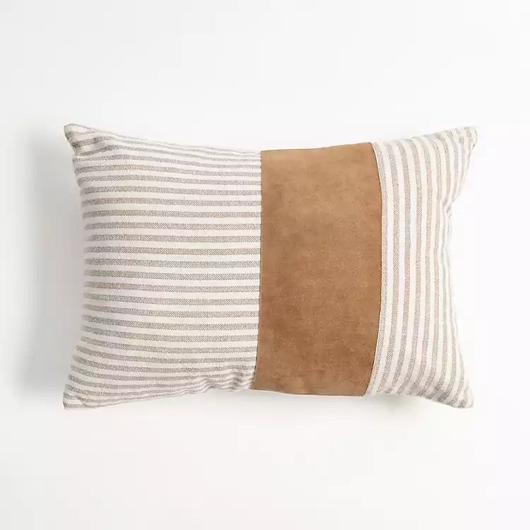 Tan Suede Stripes Lumbar Pillow | Kirkland's Home