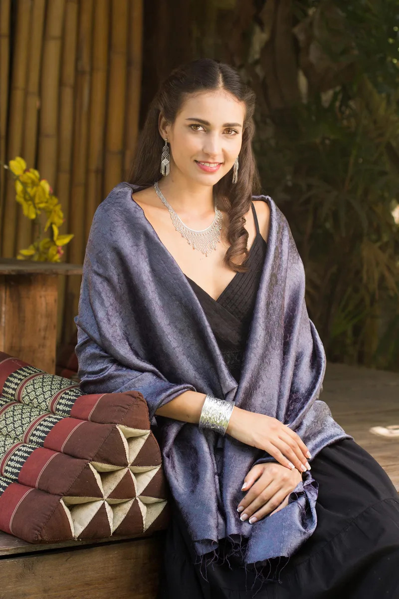 Rayon and silk blend shawl, 'Mandarin Storm' | NOVICA