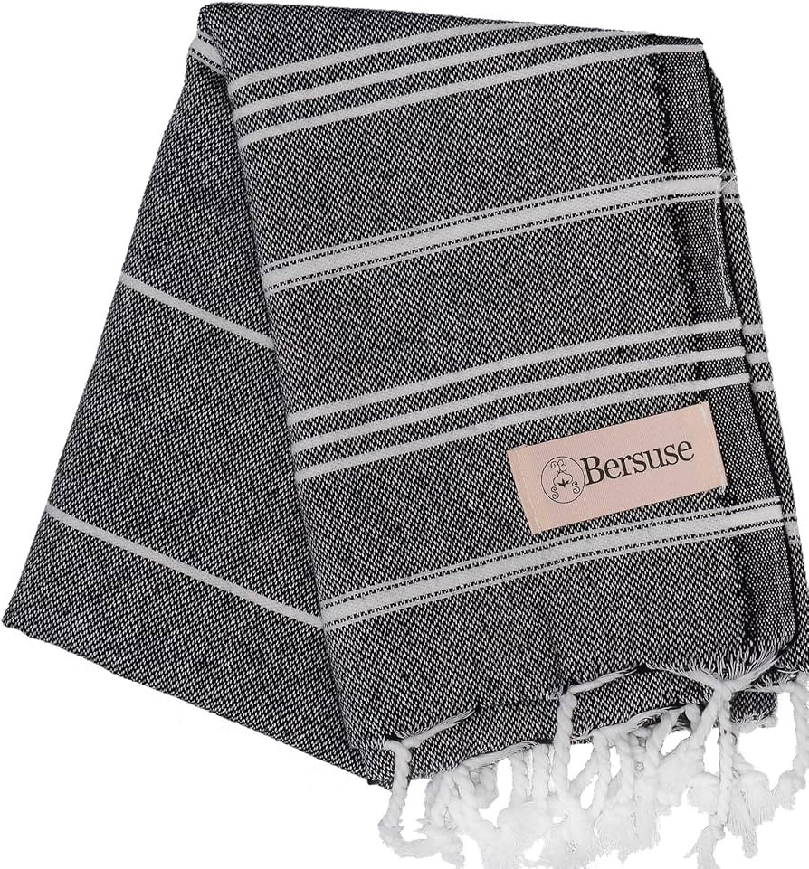 Bersuse 100% Cotton Anatolia Turkish Hand Towel - 23x43 Inches, Black | Amazon (US)