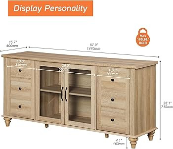 WAMPAT Sideboard Buffet Cabinets with Glass Door, Kitchen Storage Cabinets, Wood Coffee Bar Table... | Amazon (US)