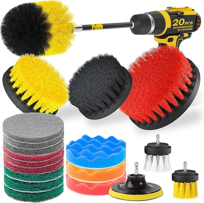 Holikme 20Piece Drill Brush Attachments Set, Scrub Pads & Sponge, Buffing Pads, Power Scrubber Br... | Amazon (US)