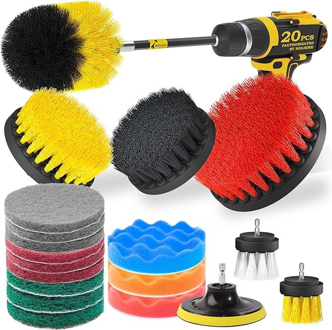Holikme 20Piece Drill Brush Attachments Set, Scrub Pads & Sponge, Buffing Pads, Power Scrubber Br... | Amazon (US)