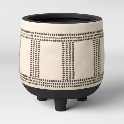 Outdoor Stoneware Footed Waxed Relief Planter Black/Beige - Opalhouse™ designed with Jungalow... | Target