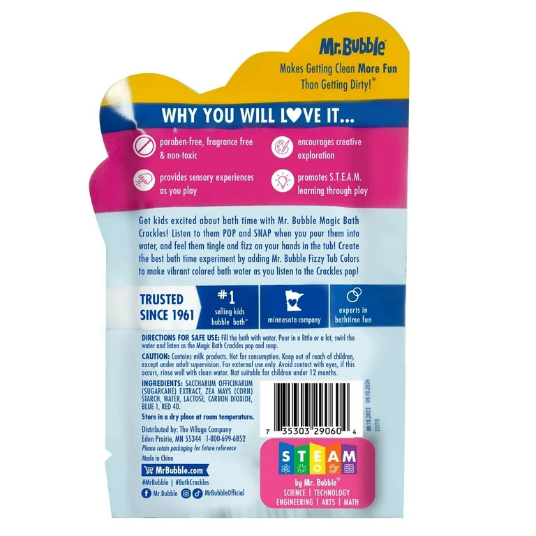 Mr. Bubble Magic Bath Crackles, Poppin' Bath time Fun, Paraben & Fragrance-Free | Walmart (US)