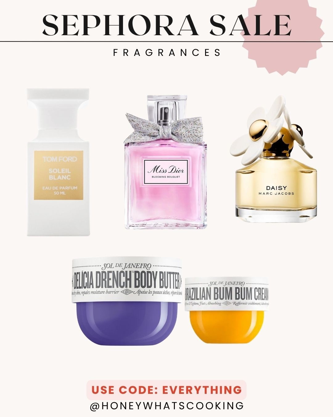 Sephora sale. Use code: EVERYTHING 

I’m so picky about fragrances, but these are my top four you just can’t go wrong with any of them. 

MY NEW FAVORITE- Miss Dior. It smells amazing! Also love Marc Jacobs daisy and tom ford  

I LOVE the new body cream by SOL - my most recent purchase.

#LTKsalealert #sephorasale 