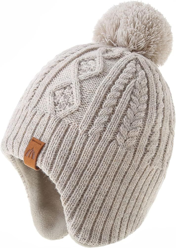 LMLALML Boys Winter Hat Earflap Knitted Beanie for Kids Warm Fleece Lined Thicken Hat for Baby | Amazon (US)