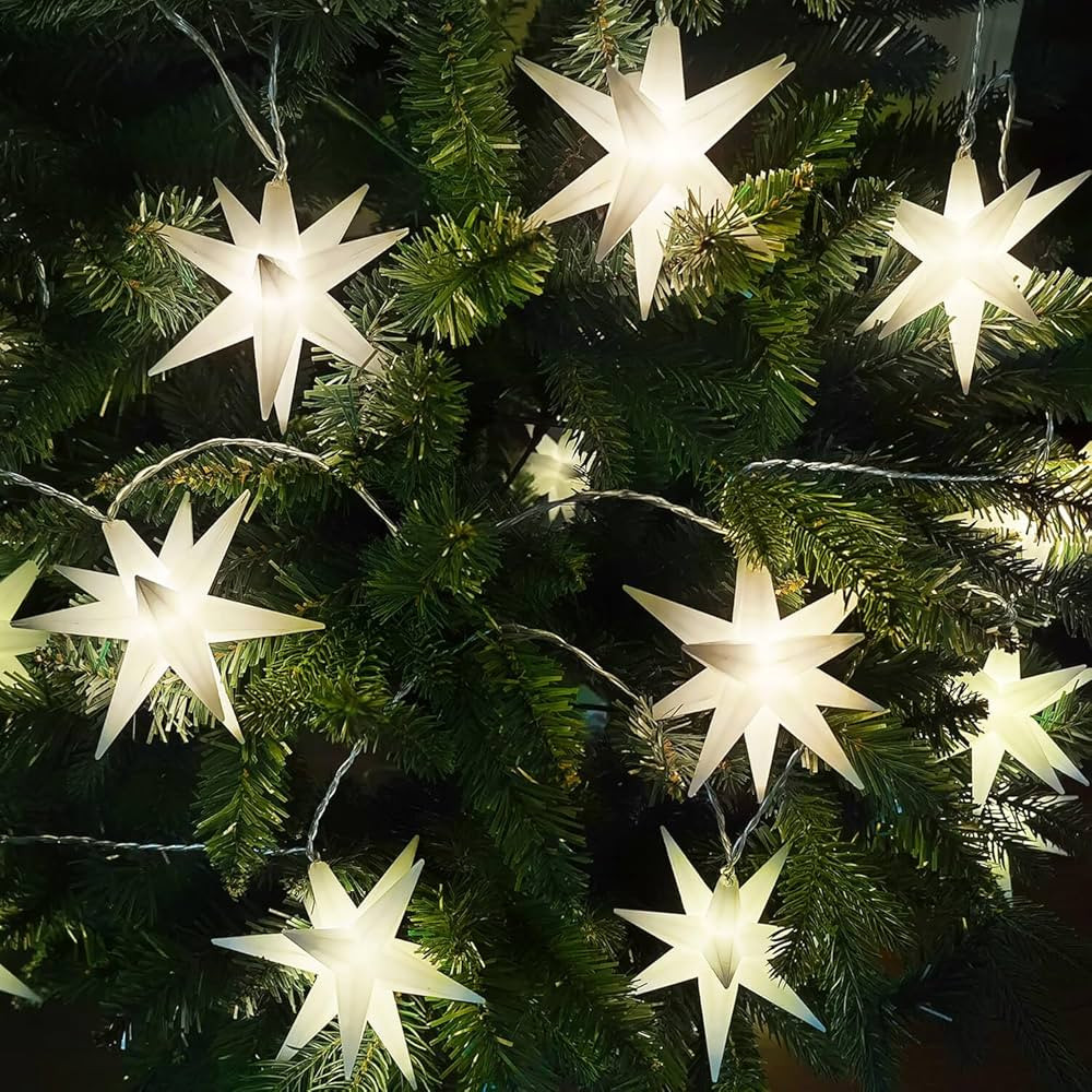 Leejec 4.4" Mini Moravian Star String Lights - Set of 10 Warm White LED Advent Stars - Plug in wi... | Amazon (US)