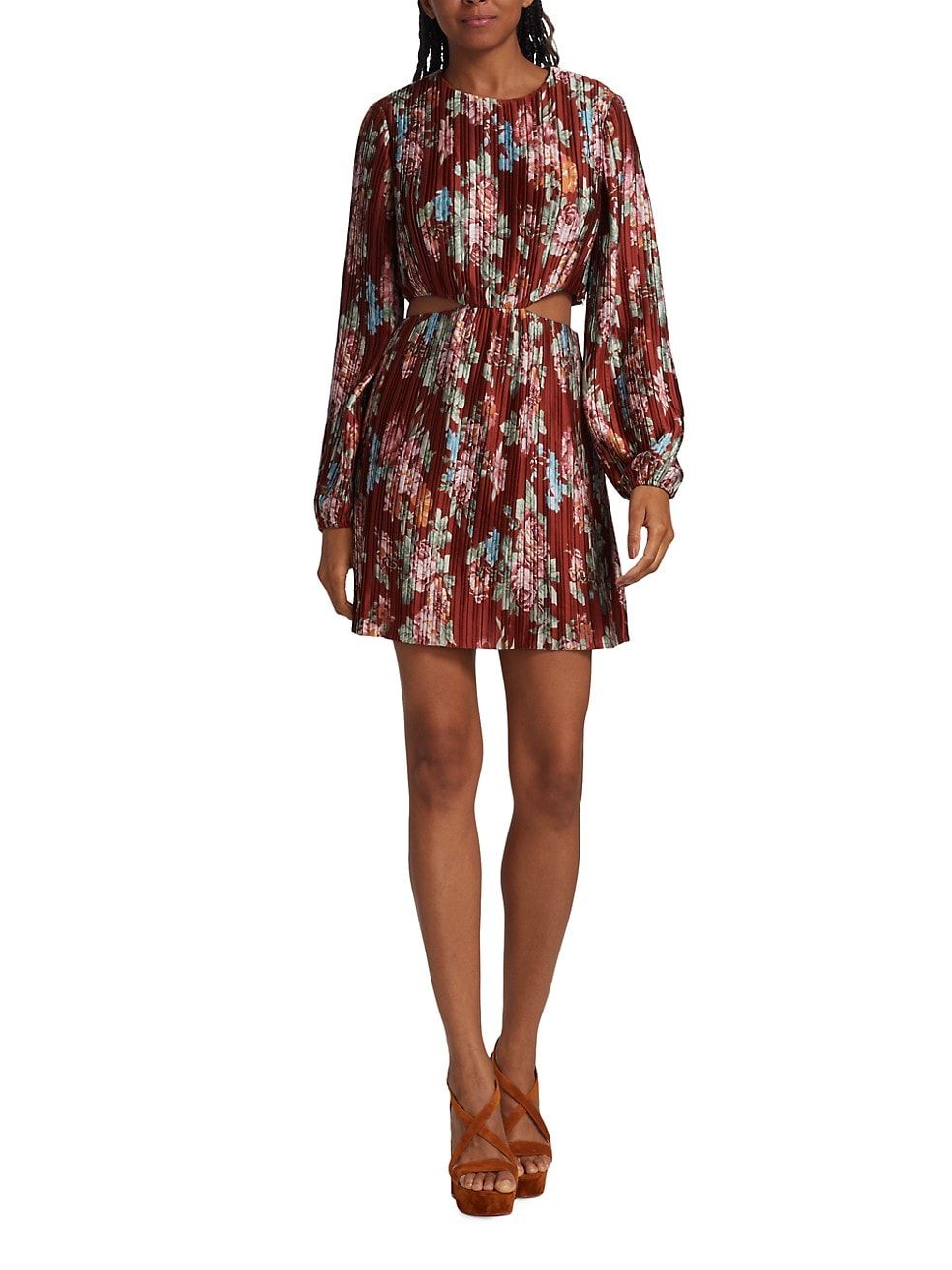 Pleated Floral Cut-Out Minidress | Saks Fifth Avenue