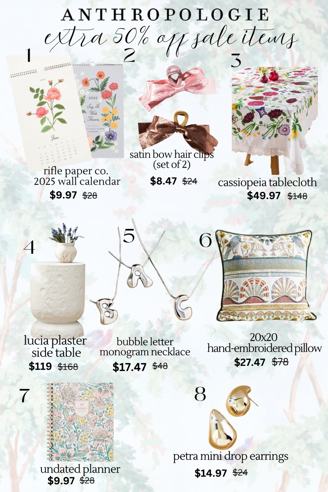 A few of my favorite picks from the 50% off sale items at Anthropologie ENDS TONIGHT. No discount code needed- discount taken at checkout in the app! 

#LTKFindsUnder100 #LTKSaleAlert #LTKFindsUnder50