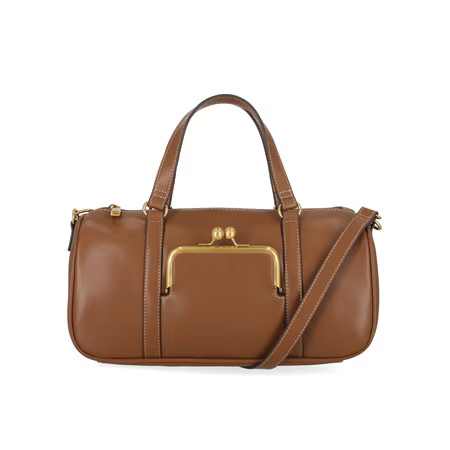 Free Assembly Women's Faux Leather Frame Satchel Handbag, Autumn Brown | Walmart (US)