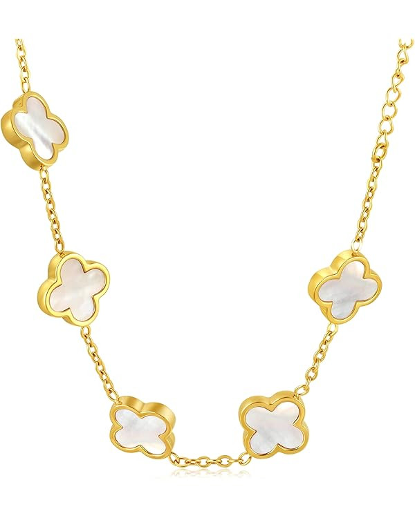 Genuine Mother of Pearl Four Leaf Clover Bracelet, 18K Gold Plated Dainty Jewelry, Lucky Charm Gi... | Amazon (US)