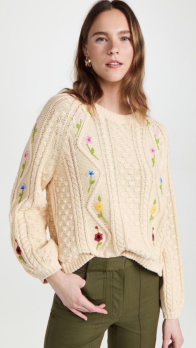 The Floral Cable Pullover | Shopbop