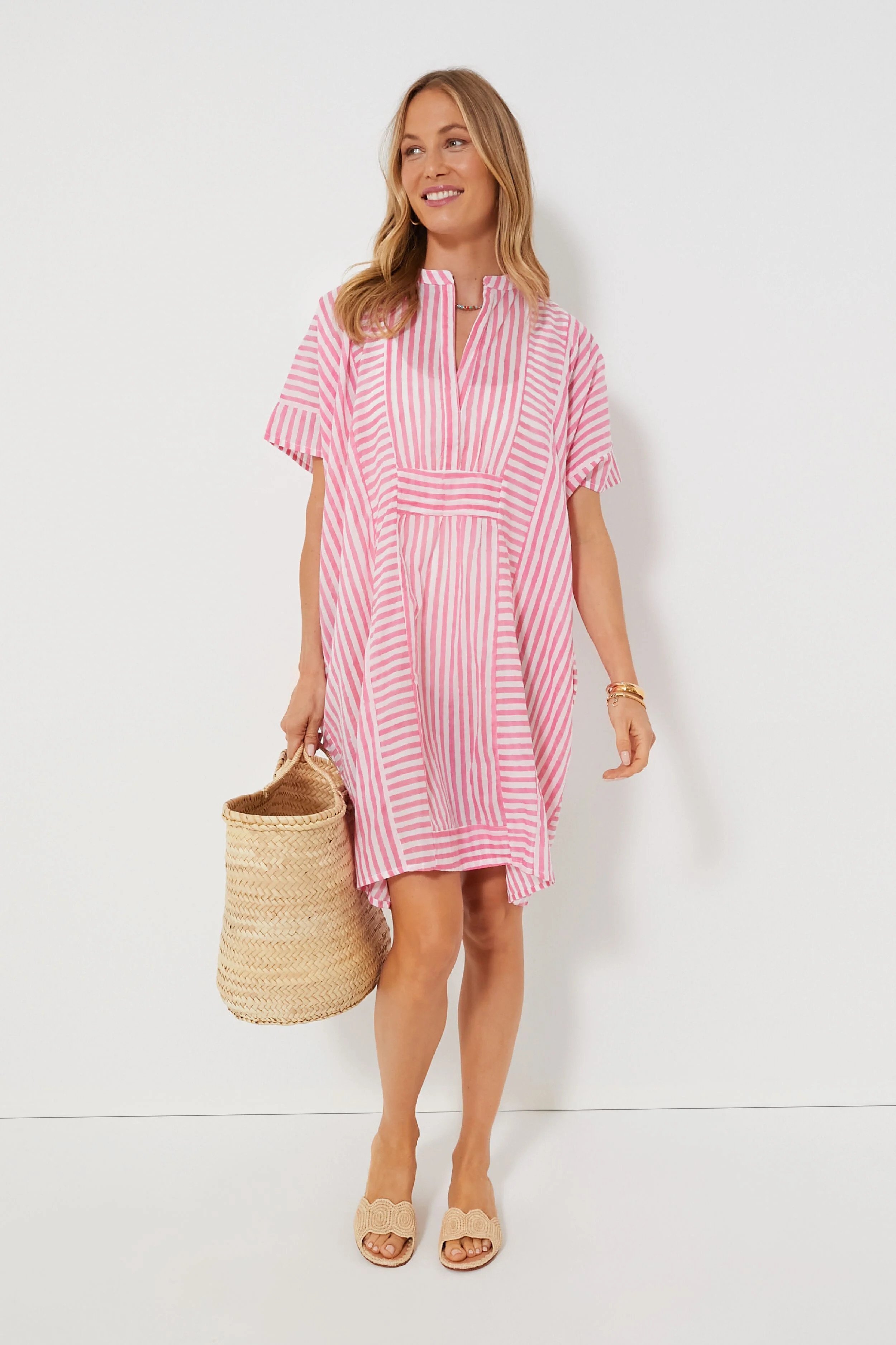 Exclusive Pink Stripe Emerson Short Caftan | Tuckernuck (US)