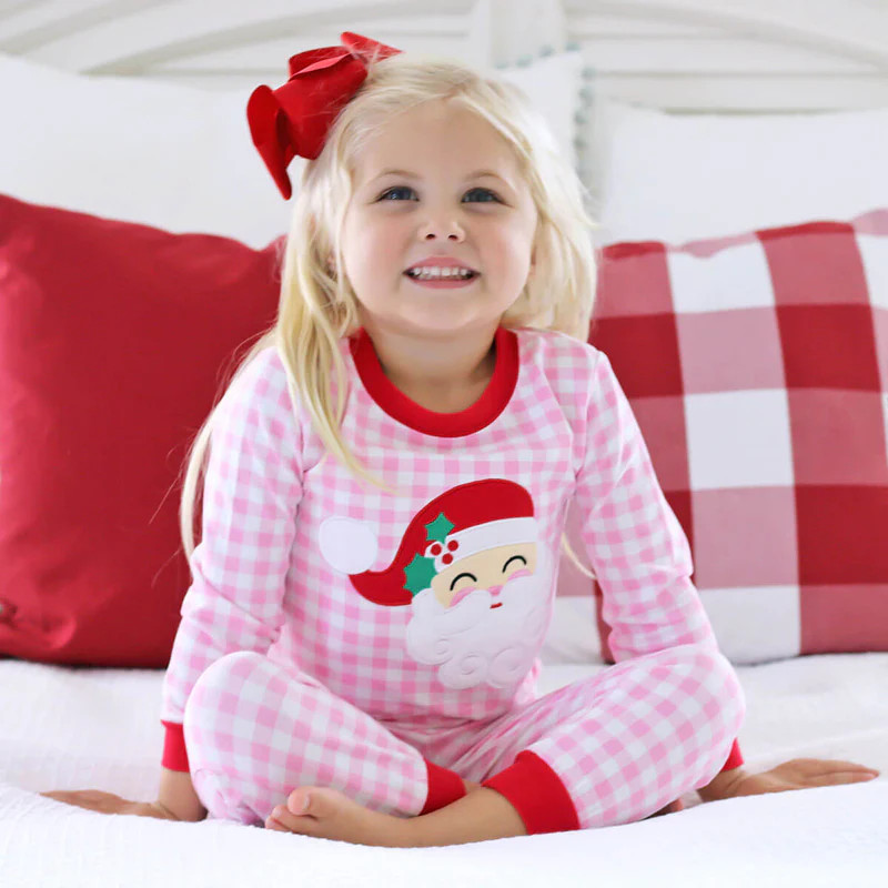 Happy Santa Pink Gingham Pajamas | Classic Whimsy