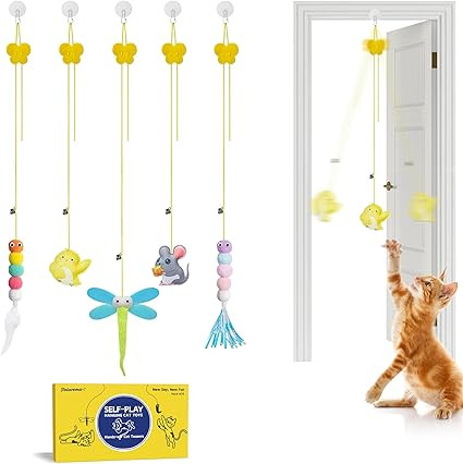 Potaroma Interactive Cat Feather Toys 5 Pcs, Cat Teaser Retractable, Hanging Cat Toys Indoor Kitt... | Amazon (US)