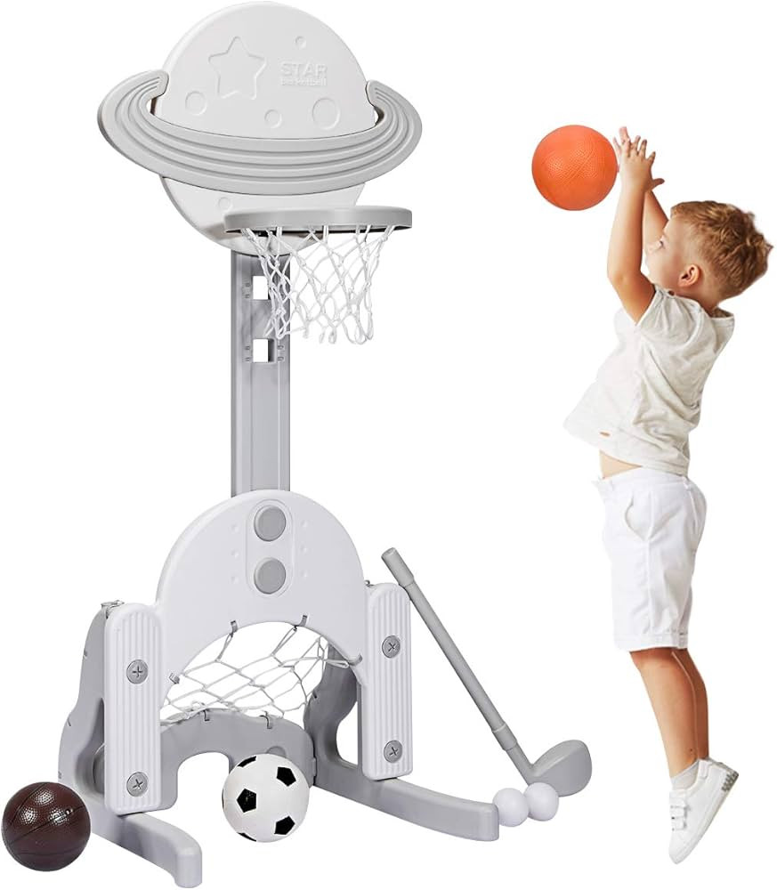 Amazon.com: Costzon Kids Basketball Hoop, Toddler Sports Activity Center with 5 Adjustable Height... | Amazon (US)