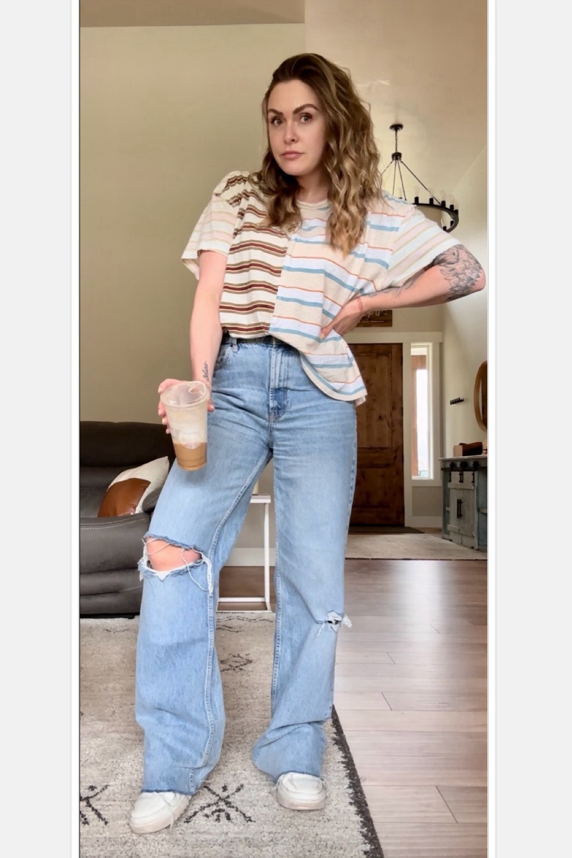 Size XL in tee
Size 8 in jeans 
