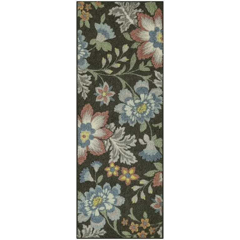 Mainstays Farmhouse Oversized Floral Gray Indoor Hallway Runner Rug, 2'x6' | Walmart (US)