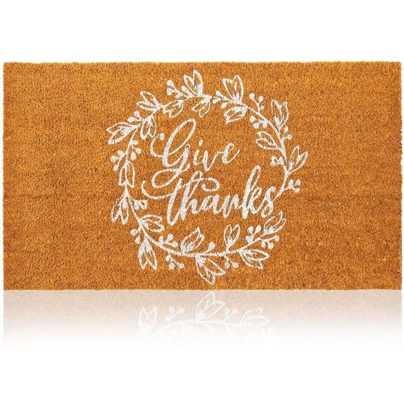 Juvale Natural Coir "Give Thanks" Doormat, Thanksgiving Fall Holiday Decor (17 x 30 in) | Target