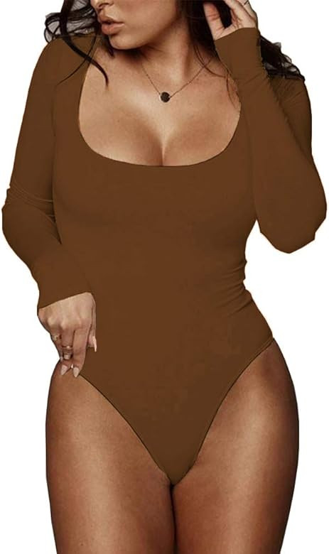 BelleLovin Women's Square Neck Long Sleeve T-shirt Basic Bodysuit Jumpsuits | Amazon (US)