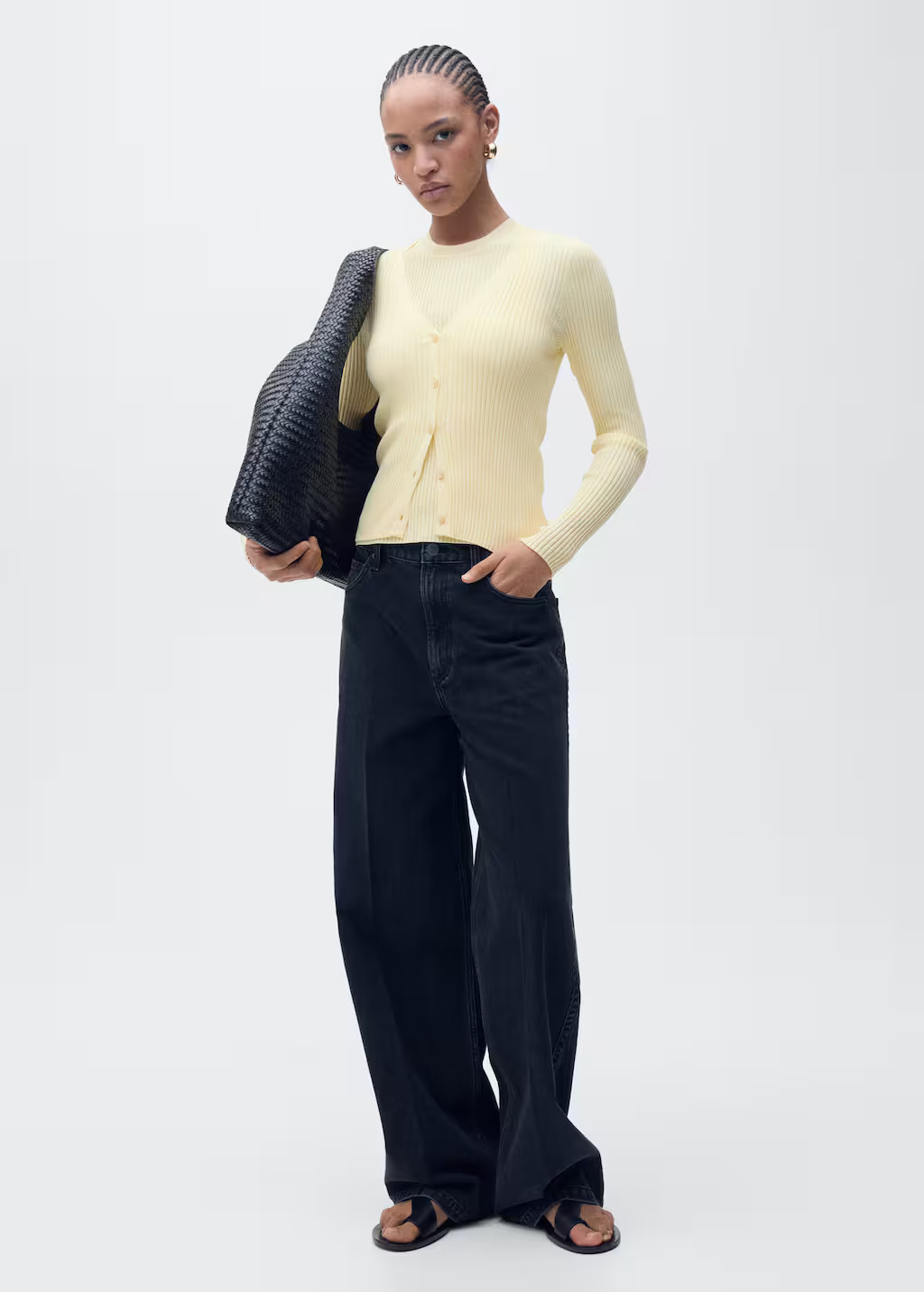 MANGO - V-neck rib-knit cardigan pastel yellow - L - Woman | Mango Canada