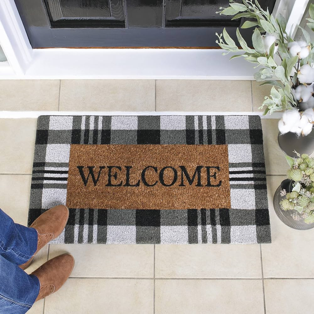 Buffalo Plaid Decor Fall Welcome Mat - Durable Coir Doormat - Cute Welcome Mats for Front Door, O... | Amazon (US)