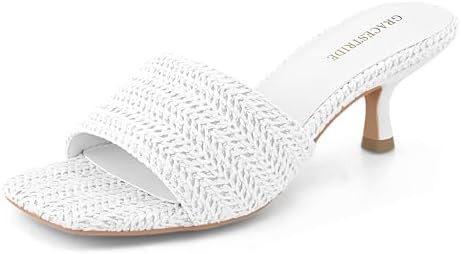 Raffia Kitten Heels for Women Woven Square Toe Mules Slip On Slide Sandals Summer Dress Shoes for... | Amazon (US)