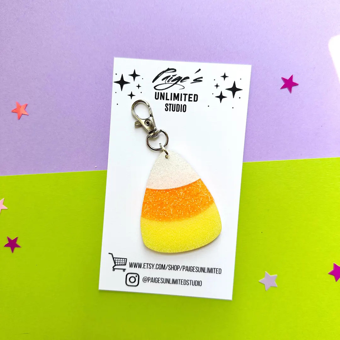 Neon Glitter Candy Corn Bag Charm, Handmade Spooky Acrylic Jewelry, October Keychain Accessories,... | Etsy (US)