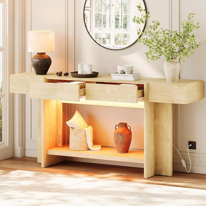 iPormis 70.8" Entryway Table,with 2 Storage Drawers & Lower Open Shelf,Thickened Solid Wood Conso... | Amazon (US)