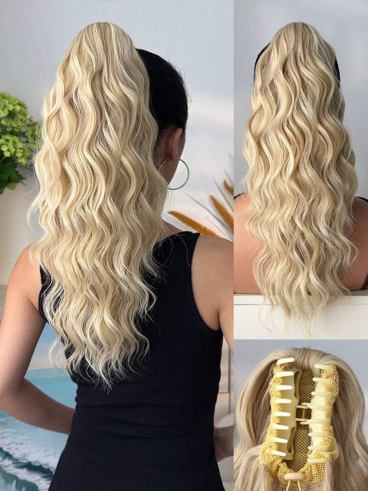 Gold Claw-Shaped Water Wave Ponytail Short Hair Extensions 18 Inch Heat-Resistant Synthetic Fiber... | SHEIN