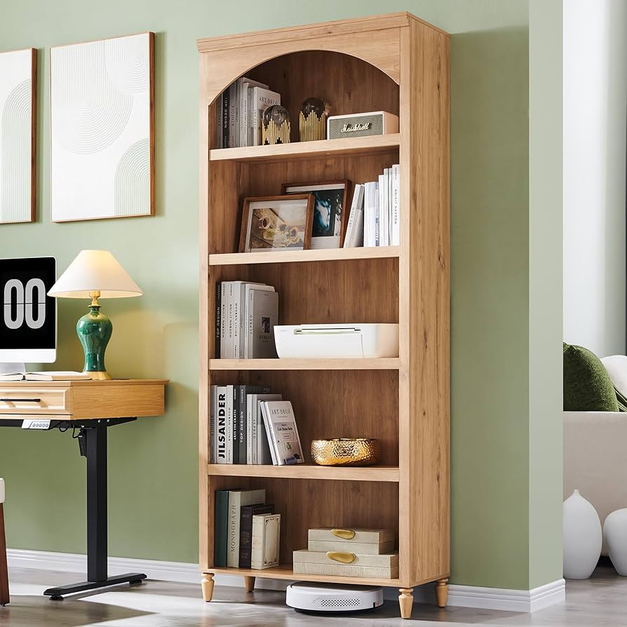 IFGET 76" Tall Arched Bookcase, Farmhouse 5 Tiers Large Arched Bookshelf Cabinet with Adjustable ... | Amazon (US)