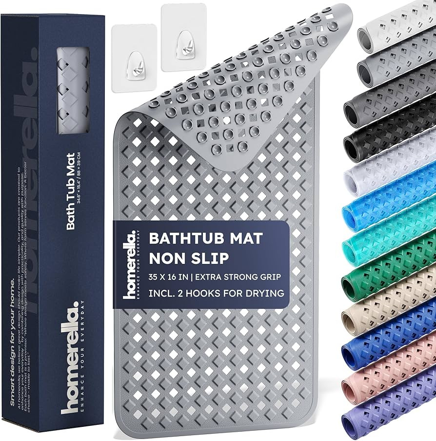 Bathtub Mat Non Slip 35x16 - homerella® Bath Mat Incl. Hooks for Drying, Extra Long, 100% BPA Fr... | Amazon (US)