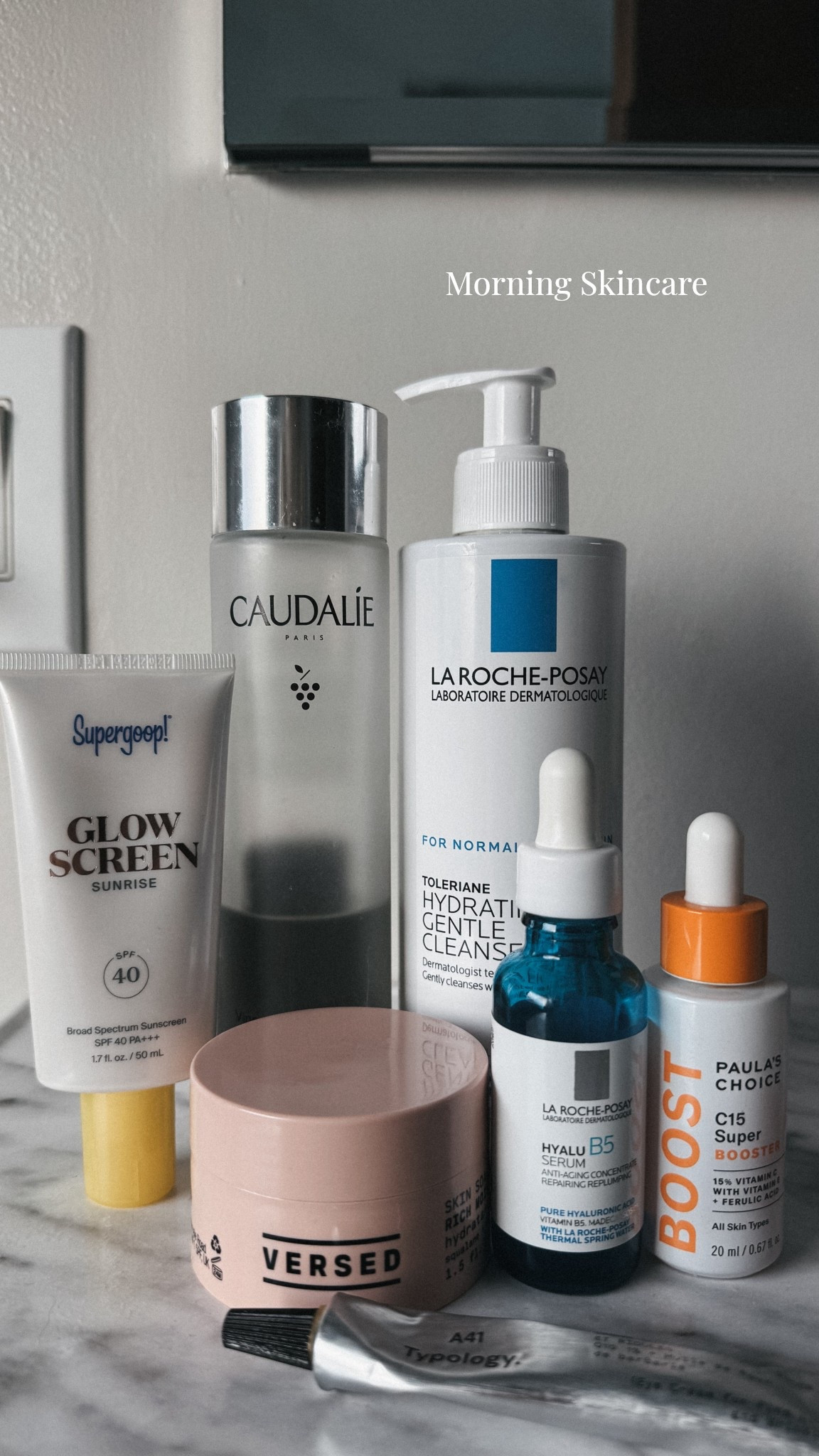 My Morning Skincare Routine ☀️

La Roche Posey cleanser (used for years and years, great for dry skin)

Caudalie Vinoperfect Brightening Essence (use only 1-2 times per week)

La Roche Posay Hyaluronic Acid (my skin drinks this up)

Paula’s Choice Vitamin C Serum

Typology A41 Eye Cream (trying out this brand for the first time)

Versed Skin Soak Moisturizer (great affordable moisturizer)

Supergoop! Glow screen (sunscreen that does well under makeup)



#LTKOver40 #LTKBeauty #LTKmorningroutine