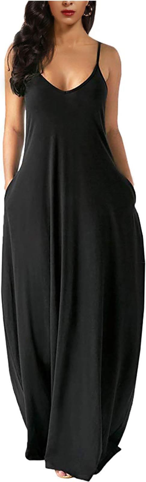 Wolddress Womens Casual Sleeveless Plus Size Loose Plain Long Maxi Dress with Pockets | Amazon (US)
