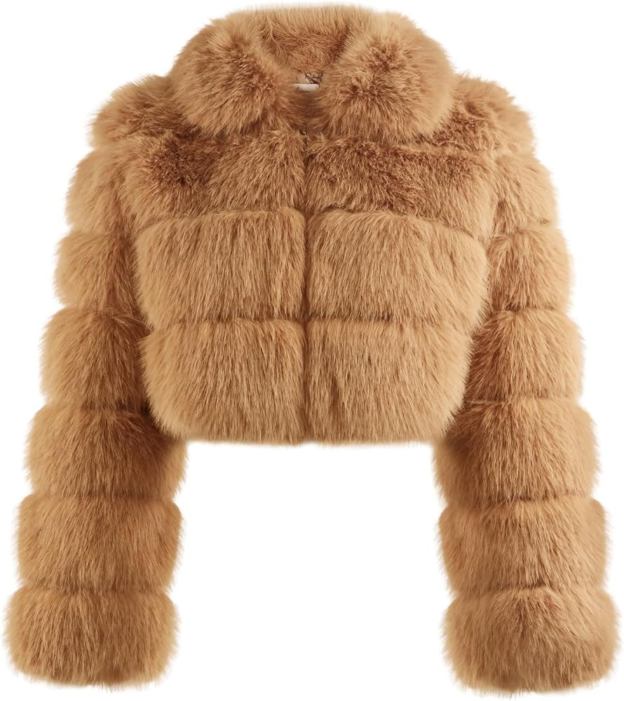 loveimgs Women Fluffy Faux Fur Coat Cropped Jacket Puffer Jacket Zip Up Winter Warm Fuzzy Teddy J... | Amazon (US)