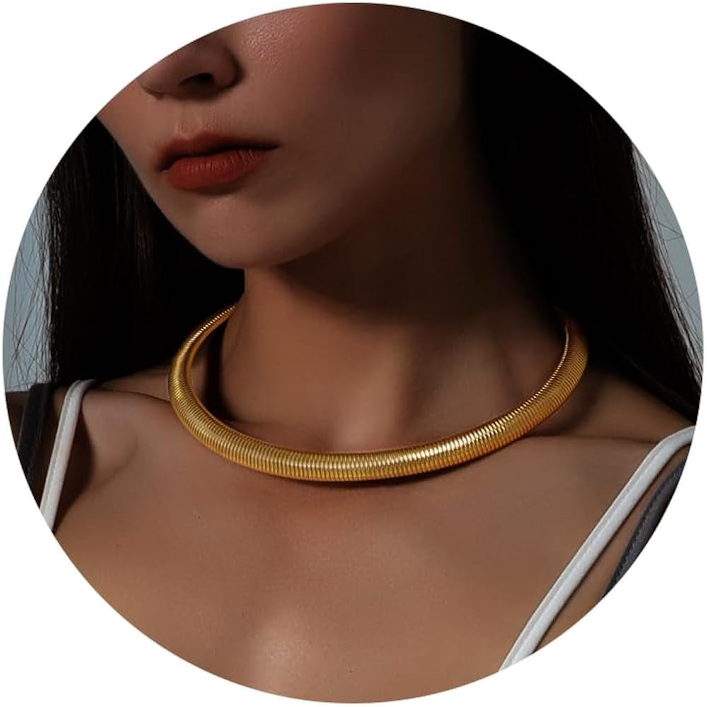 Gold Choker Necklace For Women Chunky Gold Necklace 18K Gold Plated Stainless Steel Link Chain Ne... | Amazon (US)