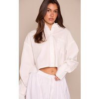 White Cotton Cropped Boxy Shirt | PrettyLittleThing US