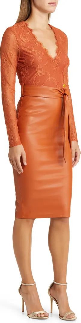 Mixed Media Long Sleeve Lace & Faux Leather Dress | Nordstrom