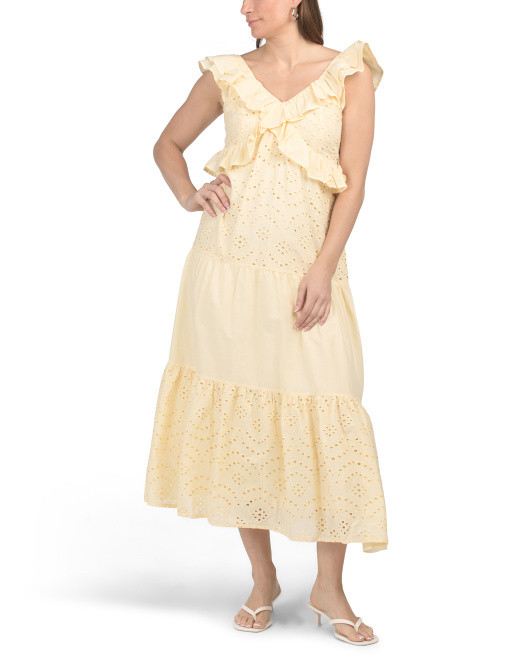 Flutter Sleeve Embroidered Eyelet Maxi Dress | Casual Dresses  | Marshalls | Marshalls