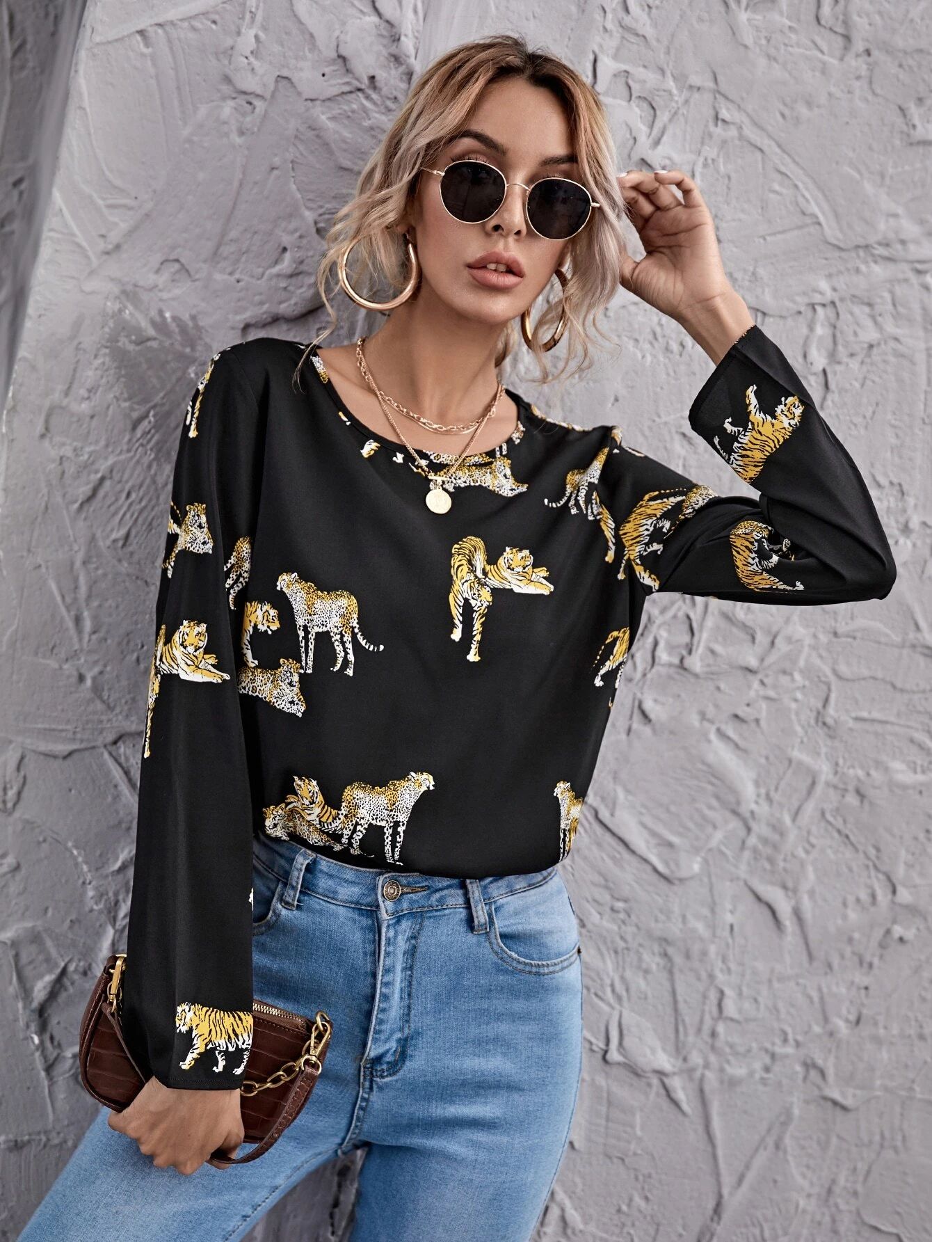 SHEIN Tiger and Leopard Print Top | SHEIN