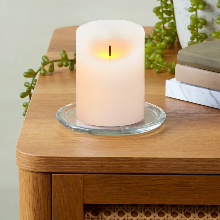 Mainstays Unscented Flameless LED Pillar Candle, White, 3 x 4 in | Walmart (US)